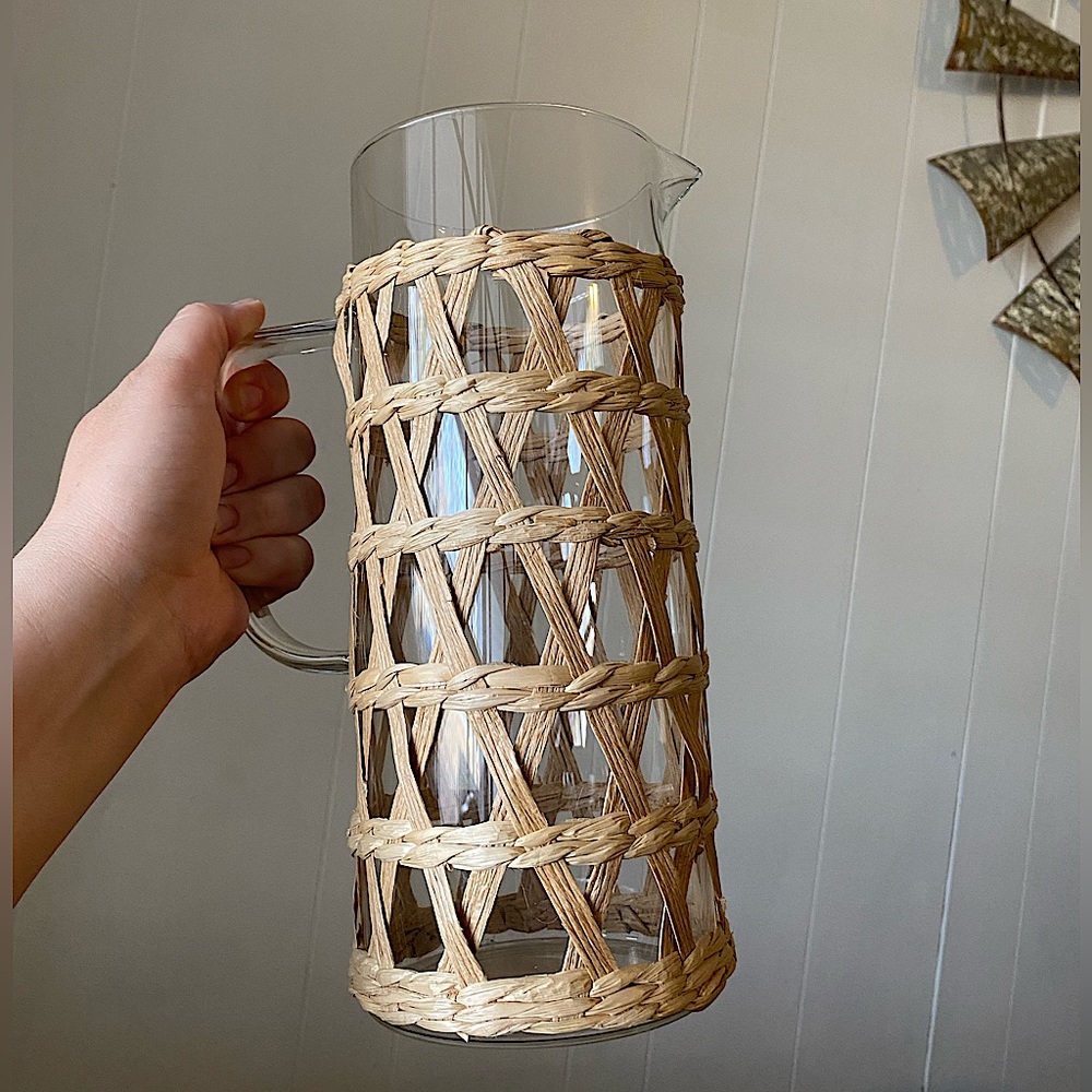 Lightweight Glass Pitcher with Basket Weave